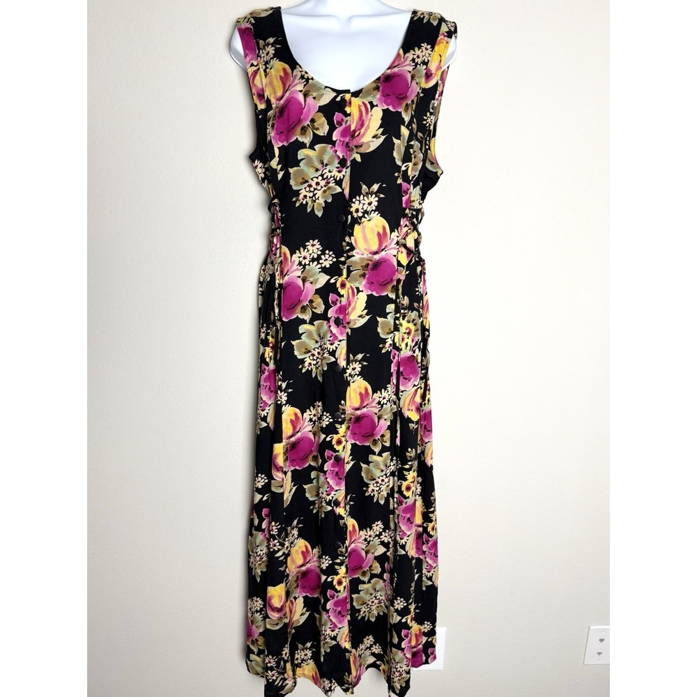 Vintage 90s Donna Rico Dark Floral Corset Dress Womens 14 Practical Magic Casual